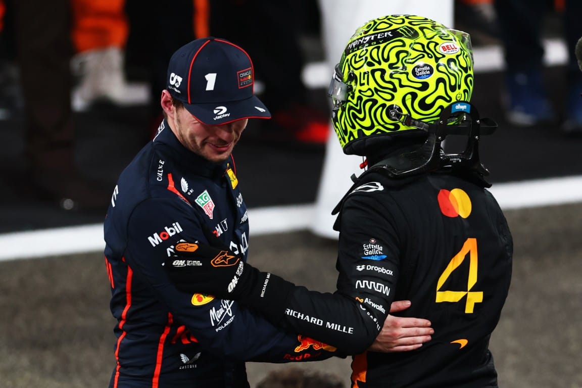 Max Verstappen, Red Bull, and Lando Norris, McLaren, F1